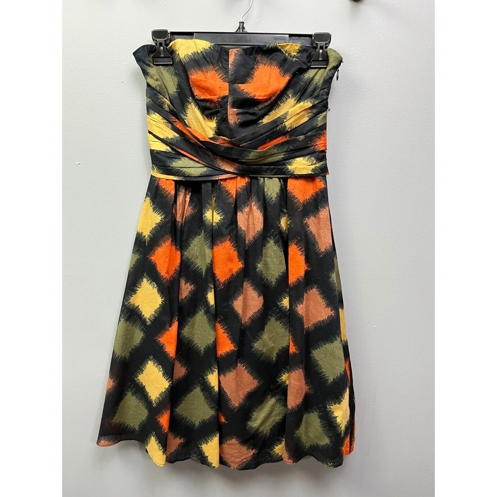 The Limited‎ Dress Womens 2 Black Orange Ikat Diamond Strapless Fit & Flare Mini